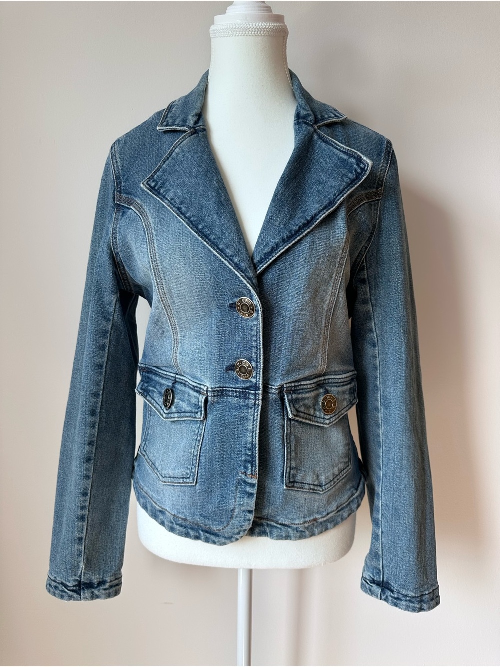 Vintage Y2K B.U.M. Equipment Jean Jacket Blue Denim Blazer Coastal Cowgirl - M